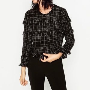Zara Women’s Black Tweed Shirt Cropped Size Medium